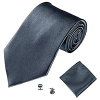 duotanyi 3Pcs Men Fashion Solid Color Necktie Cufflinks Hanky Set Tuxedo Suit Decor