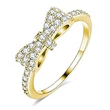 Jsely Fashion Cute Bow Ring Knot CZ 18k Gold Plated Eternity Band Engagement Promise Rings for Women Girls,Mothers Day Gifts (Gold, 6)