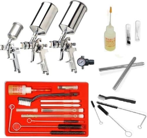 4pc Professional HVLP Paint Gun Set PLUS 23pc Spray Cleaning Kit Gravity NEW