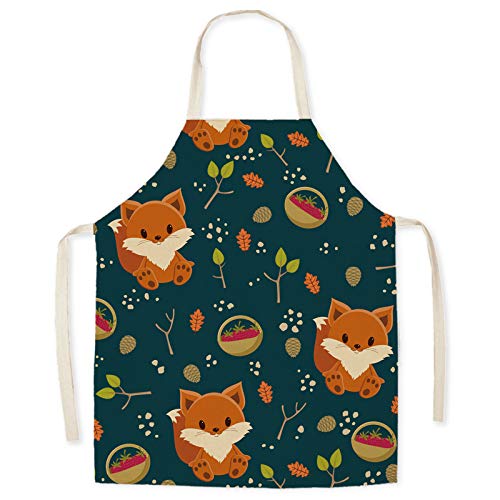 Eyands Fox Child Apron for Cooking Baking - Cute Pattern Linen Kitchen Apron for Kids, Cooking Painting Gardening Apron