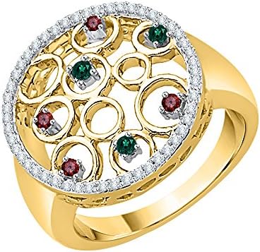 Diamond and Multicolor Gemstone Fashion Ring in 14K Yellow Gold (7/8 cttw) (JK-Color, SI2/I1-Clarity) (Size-4)