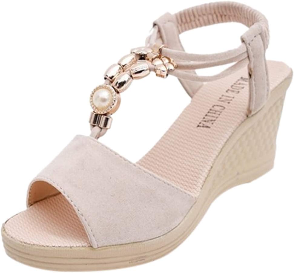 Women's Solid Color Wedge with Open Mouth and Roman Fish-Shaped Beads Casual Shoes Sandals High Heels