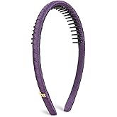 SHE'S FREE STYLE JUST FOR YOU Upgraded Classic Thin Headbands for Women, Non-Slip Polyester & Plastic Hair Bands with Teeth for Strong Hold Grip, Durable Hair Accessories (Purple,Classic)