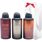 Bath and Body Works Men's Collection Deodorizing Body Spray - Mahogany Teakwood, Graphite, and Bourbon 3.7oz each 3-piece Gift Set with a Red Bow for Holidays