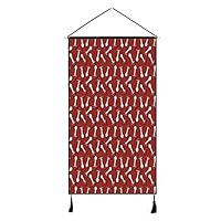 DJKMI Mushroom Stylish Hanging Poster,Autumn Pattern with Amanita Muscaria Psychedelic Food Forest Woodland for Living Room Bedroom,13" W x 47" H