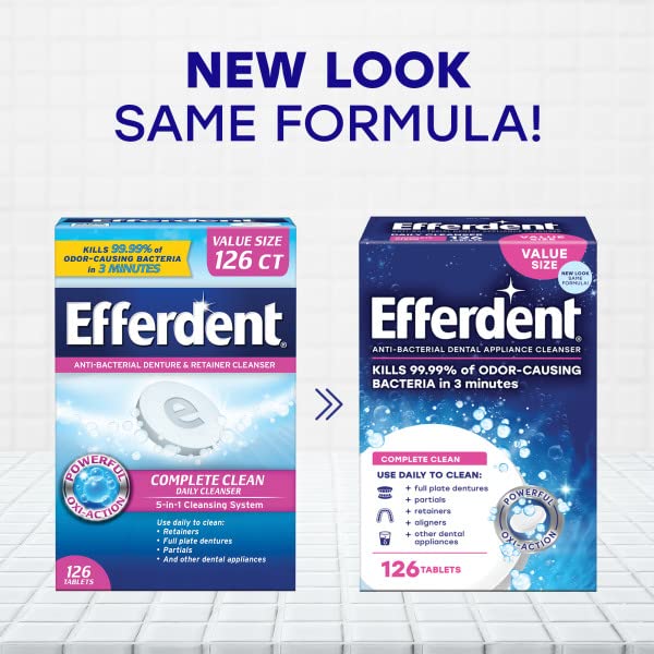 EFFERDENT DENTURE CLEANER TABLETS – DENTAL APPLIANCES, ALIGNERS, MOUTH GUARD, AND RETAINER CLEANER TABLETS, COMPLETE CLEAN, 126 COUNT