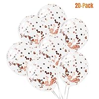 Rose Gold Confetti Balloons 12 Inches(20-Pack), Clear Balloons with Metallic Rose Gold Confetti Pre-Filled, Birthday Balloon for Girls, Romantic Decoration for Wedding, Bridal Shower