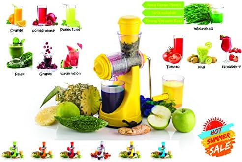 Cierie Fruits & Vegetable Juicer With Waste Collector, Steel Handle, Manual juicer, Natural fruit juicer (ABSJuicer-Yellow)