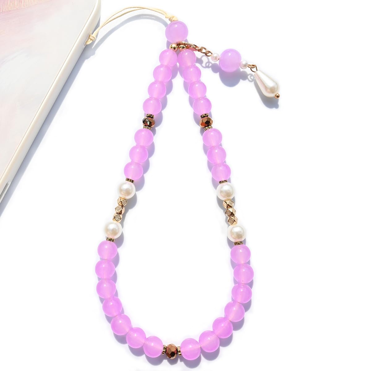 Phone Charm Cute Purple Pearl Beaded Phone Wrist Strap for Women, Phone Charms Strap for iPhone Charm Strap & Phone Case Charms, Camera Wrist Strap Cute, Gift for Birthdays & Holidays ( Purple )