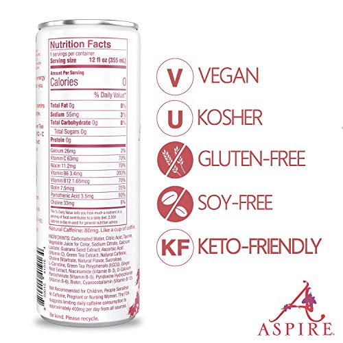 Aspire Healthy Energy Drinks, Cranberry, Sugar Free, Sparkling Energy