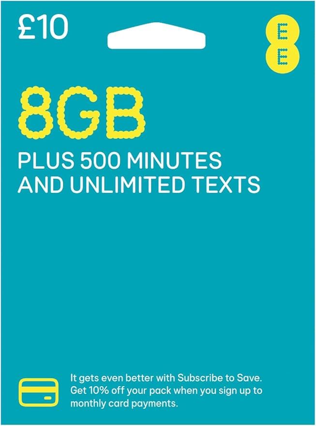 EE PAYG SIM CARD - WITH 20GB DATA + UNLIMITED CALLS & TEXTS (20GB DATA + 500 MINUTES CALLS & TEXTS)