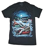 Fashion Freddy Krueger & Jason On Pool Floaties Black Graphic T-Shirt - X-Large