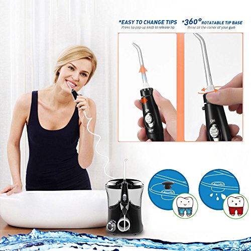 Electric Water Dental Flosser, FDA Approved Oral Irrigator Cordless for Teeth Braces Bridge Home & Travel With 600ML High Capacity 10 Pressure Setting with 7 Multifunctional Tips-Mifanstech