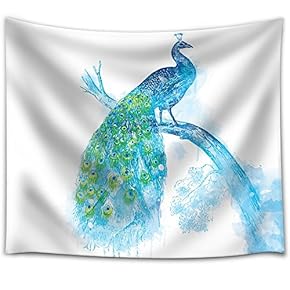 Fun and Colorful Splattered Watercolor Peacock - Fabric Tapestry, Home Decor - 51x60 inches