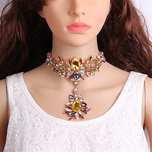 Statement Necklace Gold Chain Colorful Crystal Choker Women Jewelry with Holylove Gift Box-HLN00012 Colorful