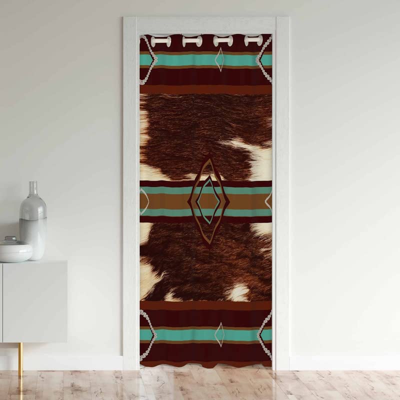 Loussiesd Western Farmhouse Doorway Curtain Privacy Cowhide Door Cover Curtain Boho Aztec Winter Insulated Thermal Curtains for Bedroom 80 inch Length (1 Panel 132x203cm)