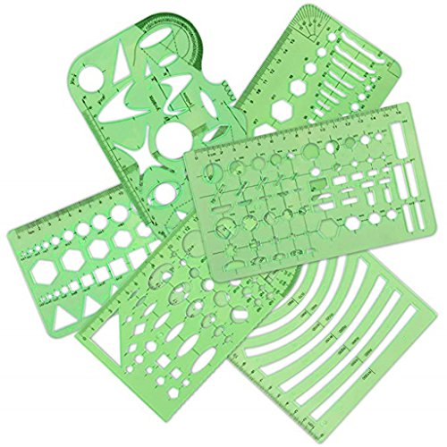 Kasmena 9 Pcs Plastic Geometric Drawings Stencils Measuring Templates Geometric Rulers for Office and School,Planner Painting Drawing,Clear Green Color