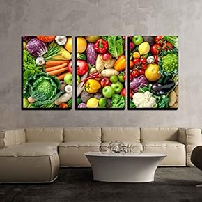 Assortment of Fresh Fruits and Vegetables x3 Panels