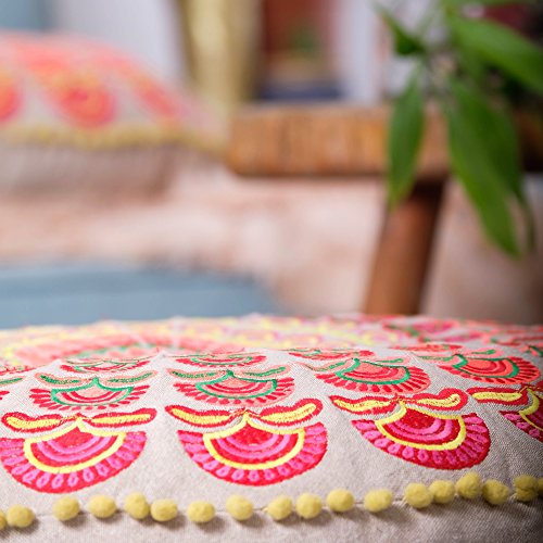 Mandala Life ART Bohemian Yoga Decor Pouf Ottoman - 24x8 inches - Stuffed with Premium Filler - Round Red Mediation Pillow - Cotton Floor Cushion