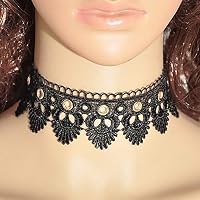 Werrox Women Girls Openwork Black Lace Flower Choker Collar Bib Necklace Chic Jewelry | Model NCKLCS - 23809 |