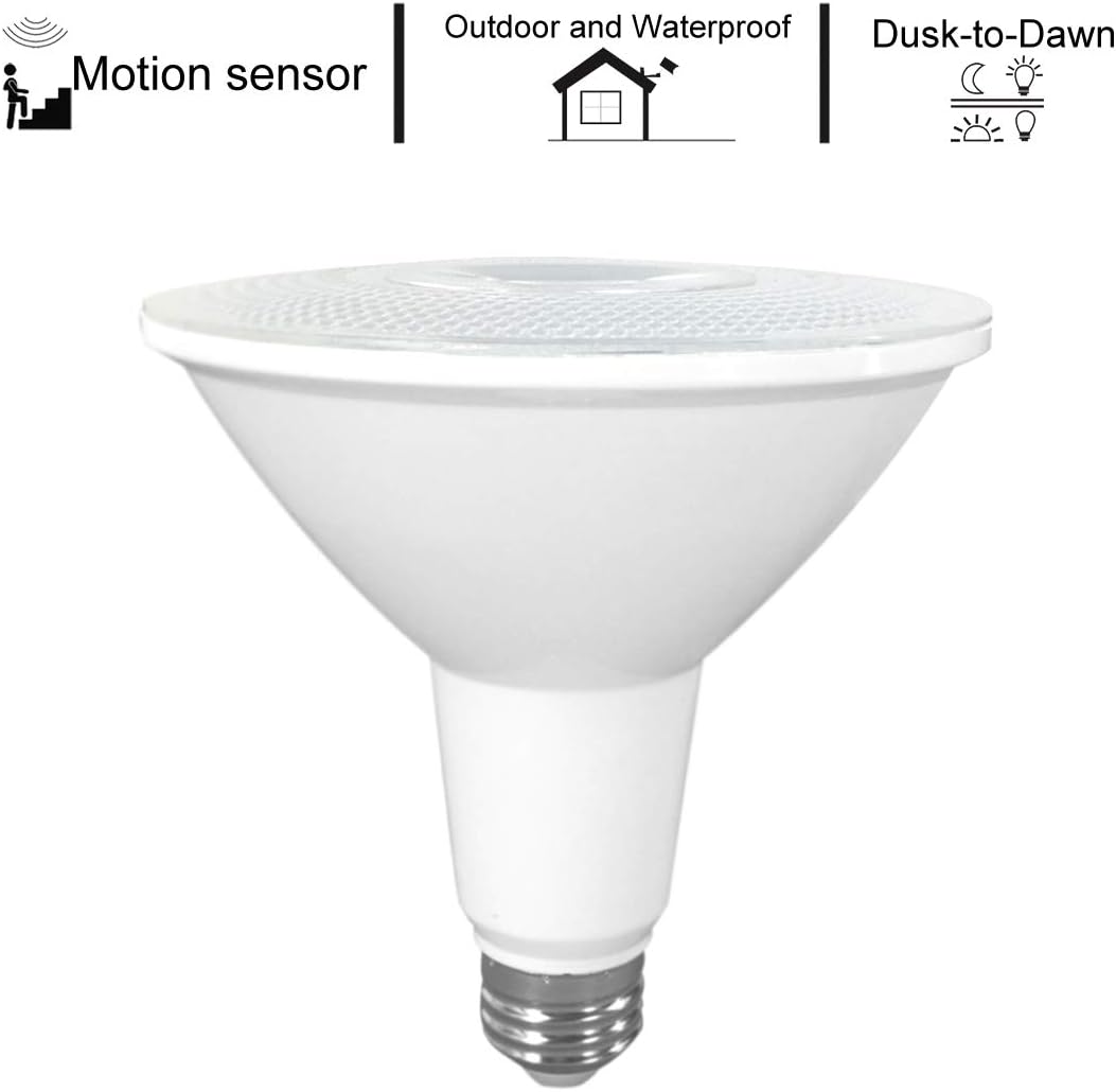 Microwave Radar Motion Sensor Actived & Dusk to Dawn PAR38 LED Flood Light Bulb, 26W (200-250W Equivalent), 3100lm, 5000K Cool White, 45 Degree Beam Angle, Medium Base(E26)-Indoor and Outdoor Use