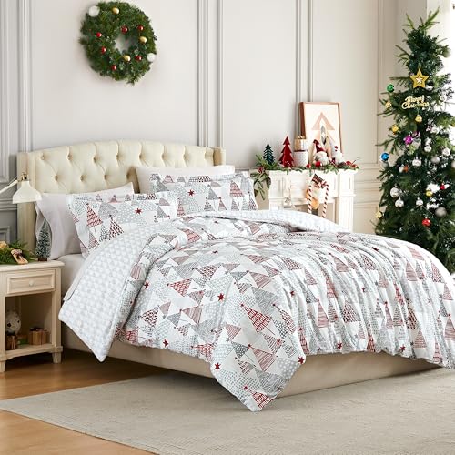 Southshore Fine Living, Inc. Christmas Bedding Full/Queen Size Winter Duvet Cover w/2 Pillow Shams, Reversible Holiday Bedding Set, 2-Sided Queen/Full Duvet - Christmas Tree Print