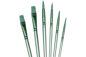 aderroo Acrylic Paint Brush Set, 6 pcs Watercolor Brushes, Painting Brush Nylon Hair Brushes for All Purpose Oil Watercolor Painting Beginner Kits (6, Green)