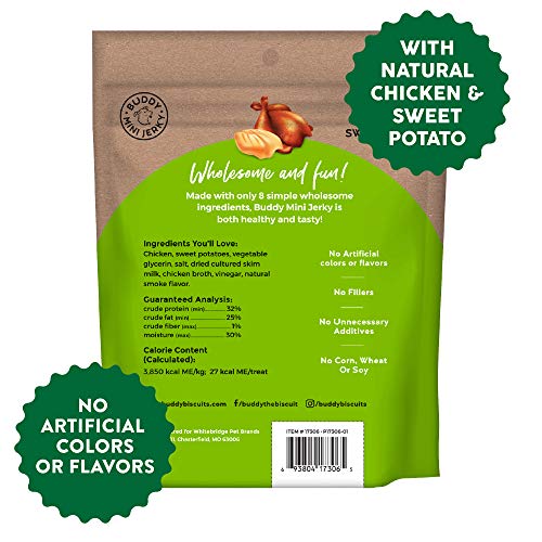 Buddy Biscuits Mini Jerky, Made in USA, Premium Dog Treats, Natural Chicken & Sweet Potato 4oz