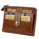 YALUXE Women's Genuine Leather Card Case Wallet with Zipper Pocket ID Window