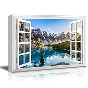 Window View Nature Landscape with Lake and Forest in Mountains