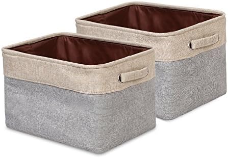 ANNSY Storage Cube Bins Collapsible Fabric Basket 2-pack Foldable Organizer Grey/ Brown Storage Box with handles for Home and Office