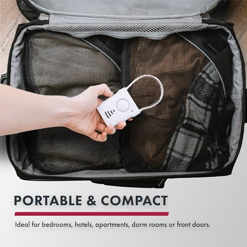 SABRE 110dB Door Handle Alarm, Extremely Loud Wireless Alarm Audible Up To 680 Ft Away, Hangs Off Door Knob or Handle, Vibration-Triggered Home Security Alarm, 3 Adjustable Settings, Great for Travel