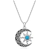 Cheyring Sun and Moon Necklace for Women Turquoise Pendant Moon Necklace Sterling Silver Jewelry Christmas Birthday Gifts