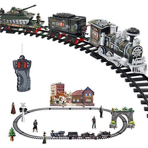 Leegor Electric Steam Smoke RC Train Set Model Toy Gift Remote Control Conveyance Track Car Kids Christmas Gift Birthday Present (C)