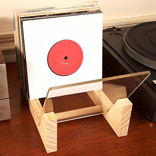 KAIU Vinyl Record Storage - Solid Wood with Crystal Clear Acrylic Holder - Premium Design (Natural, Mini Version)