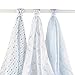 Hudson Baby Unisex Baby Cotton Muslin Swaddle Blankets, Blue Feather, 3-Pack