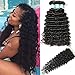 NewYou Brazilian Virgin Deep Wave 3 Bundles with Closure 8A Grade Unprocessed Human Hair with 4×4 Lace Closure Free Part Natural Color (18 20 22 with 16)