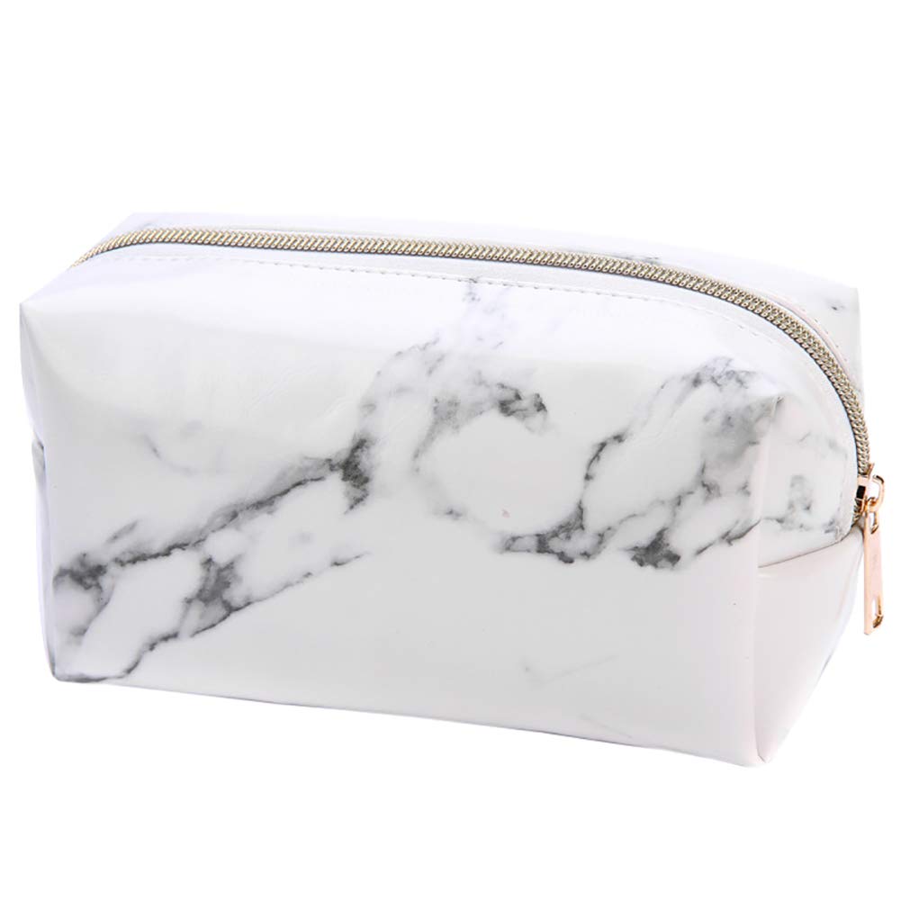 JIHUOO Large Capacity Marble Cosmetic Bag Pencil Case Pencil Pouch Pen Holder Organizer Stationery Bag for Girls Women White