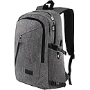 Laptop Backpack, Travel Computer Bag for Women &amp; Men, Anti Theft Water Resistant College School Bookbag, Slim Business Backpack w/ USB Charging Port Fits UNDER 17" Laptop &amp; Notebook by Mancro (Grey)
