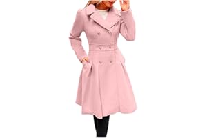 Trench Coat for Women 2025 Long Sleeve Pea Coat Jacket Notch Lapel Double Breasted Thick A Line Trench Coat