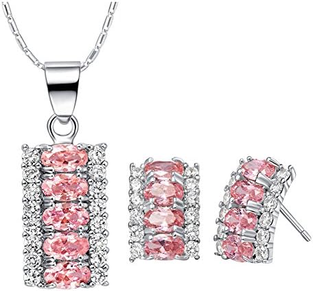 Layla Jewelry 18k White Gold Plated Alloy Swarovski Elements Crystal Jewelry Set include Pendant Necklace and Stud Earrings for Ladies Pink(Armor)