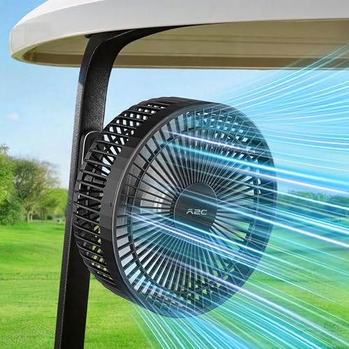 A2C Magnetic Rechargeable Fan for Golf Cart 7.5-Inch, Up to 28Hrs, 10000 mAh Battery Powered Fan Portable 4 Speeds Fits EZGO, Club Car & Yamaha, Golf Cart & Cruise Accessories Essentials Gifts