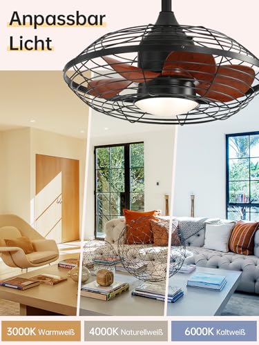 Sofucor IP65 Waterproof Ceiling Fan with LED Light, 3CCT, Remote Control, 6 Speed, Timer, Silent Ceiling Fan Lamp, 51 cm for Outdoors, Living Room