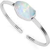 LUSTRE AND LIGHT 18x13mm Rough Natural Ethiopian Opal Adjustable Twister Bangle Bracelet for Women in Sterling Silver, October Birthstone Jewelry Gifts for Her Birthday, Anniversary, Graduation
