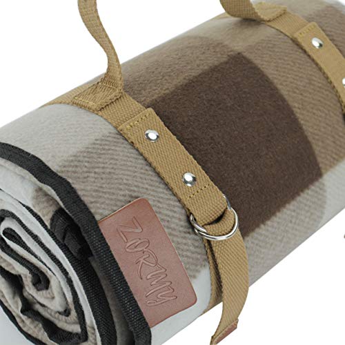 ZORMY Extra Large Picnic Blanket 3 Layers for Waterproof Beach Handy Mat Brown and White Checkered Camping Mat Great for Outdoor Picnic, Beach, Camping, Camping on Grass and Portable