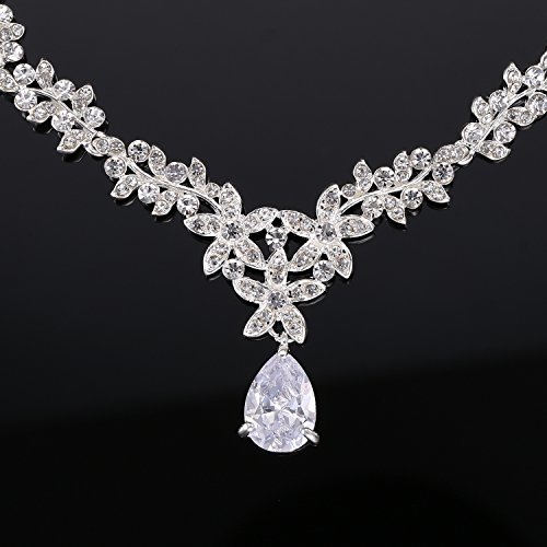 LILIE&WHITE Bridal Rhinestone Jewelry Set For Women with Necklace Earrings in Flower Cubic Zincon Clip - Thumbnail 5