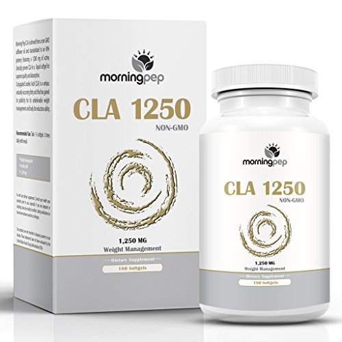 CLA 1250 mg 180 Count Highest Potency 80% Conjugated Linoleic Acid Weight Management Diet Supplement By Morning Pep, Non-GMO Fat Burner Metabolism Booster And Natural Weightloss Supplement
