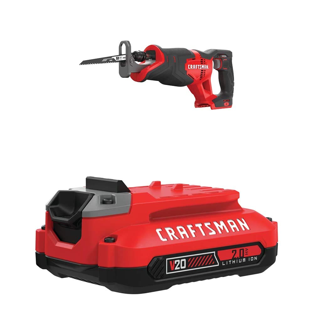 Sierra recíproca CRAFTSMAN V20 con batería de iones de litio, 2,0 amperios hora, el cargador se vende por separado (CMCS300B y CMCB202)
