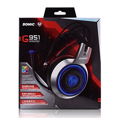 SOMIC G951 USB Plug Stereo Sound Noise Cancelling Gaming Headset for PC, PS4, Laptop, with Vibration Bass,Mic &RGB LED lights (Black) - Thumbnail 7