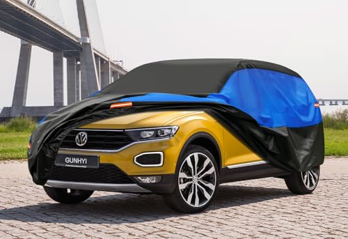 GUNHYI Breathable Waterproof Car Cover, SUV Cover for Cars Volkswagen VW T-Roc Tiguan Limited, Black Blue Full Garage Tarpaulin for Protection Against Dust Rain Sun.